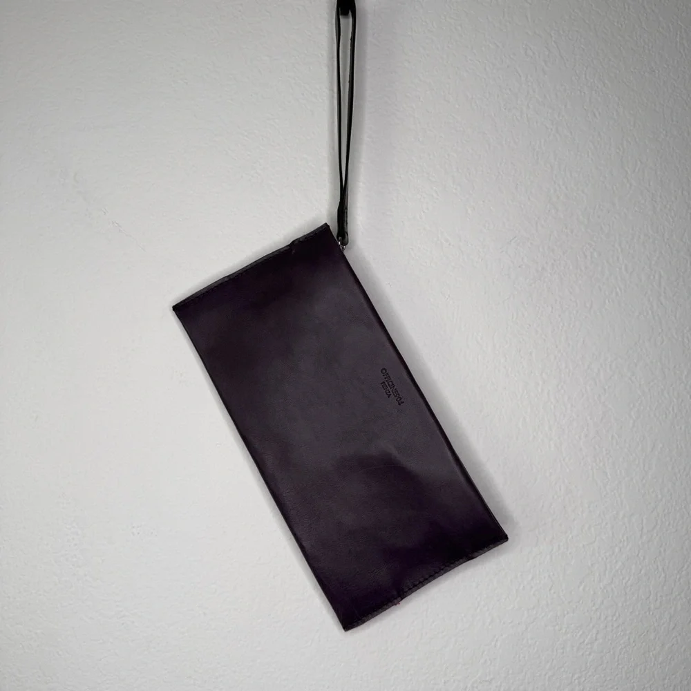 Officine 904 Purple Leather Wristlet Clutch Red Interior Silver Hardware